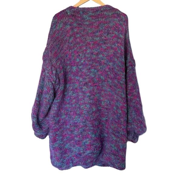 Hand Knit Angora Mohair Long-Line Button-Front Cardigan Sweater Women's 2X - Picture 2 of 5